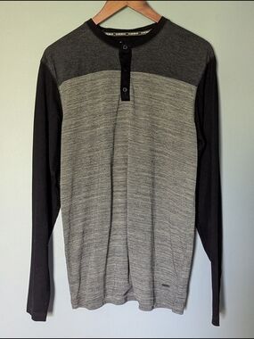 Burnside Men's Two-Tone Henley Long Sleeve‎ Shirt Grey & Black